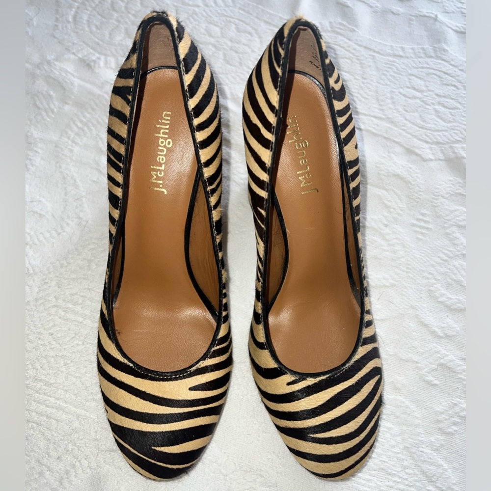 J. McLaughlin Mila Zebra Calfhair Block Heels size 7